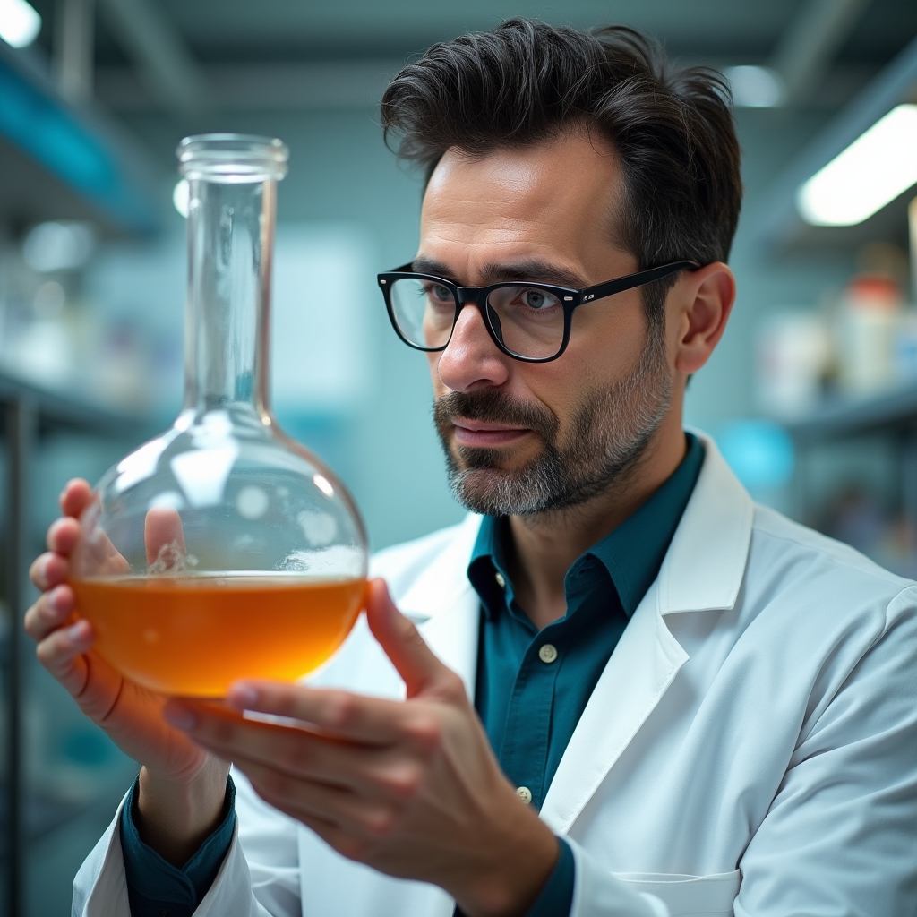 Esperto di kombucha che controlla la coltura SCOBY in un vaso di vetro trasparente