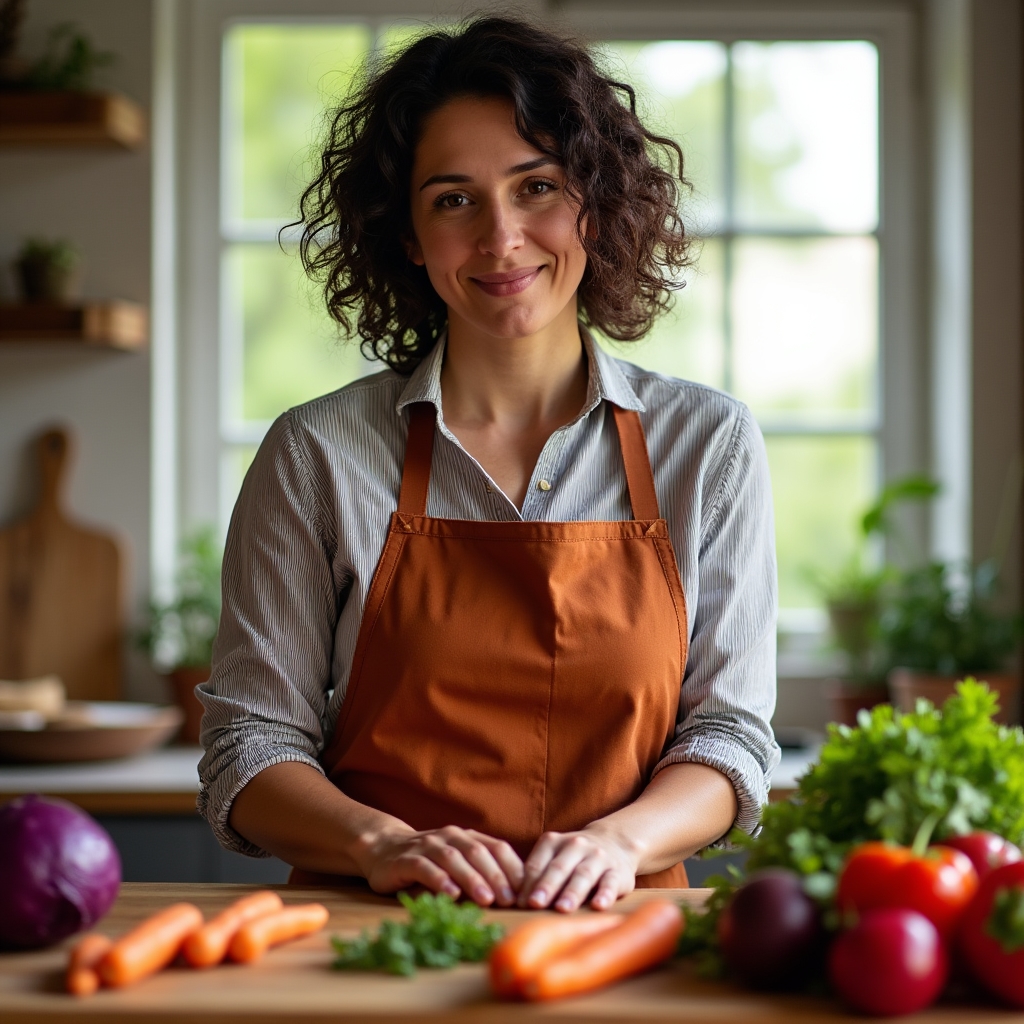 Istruttrice che prepara verdure miste per la fermentazione in salamoia su bancone luminoso